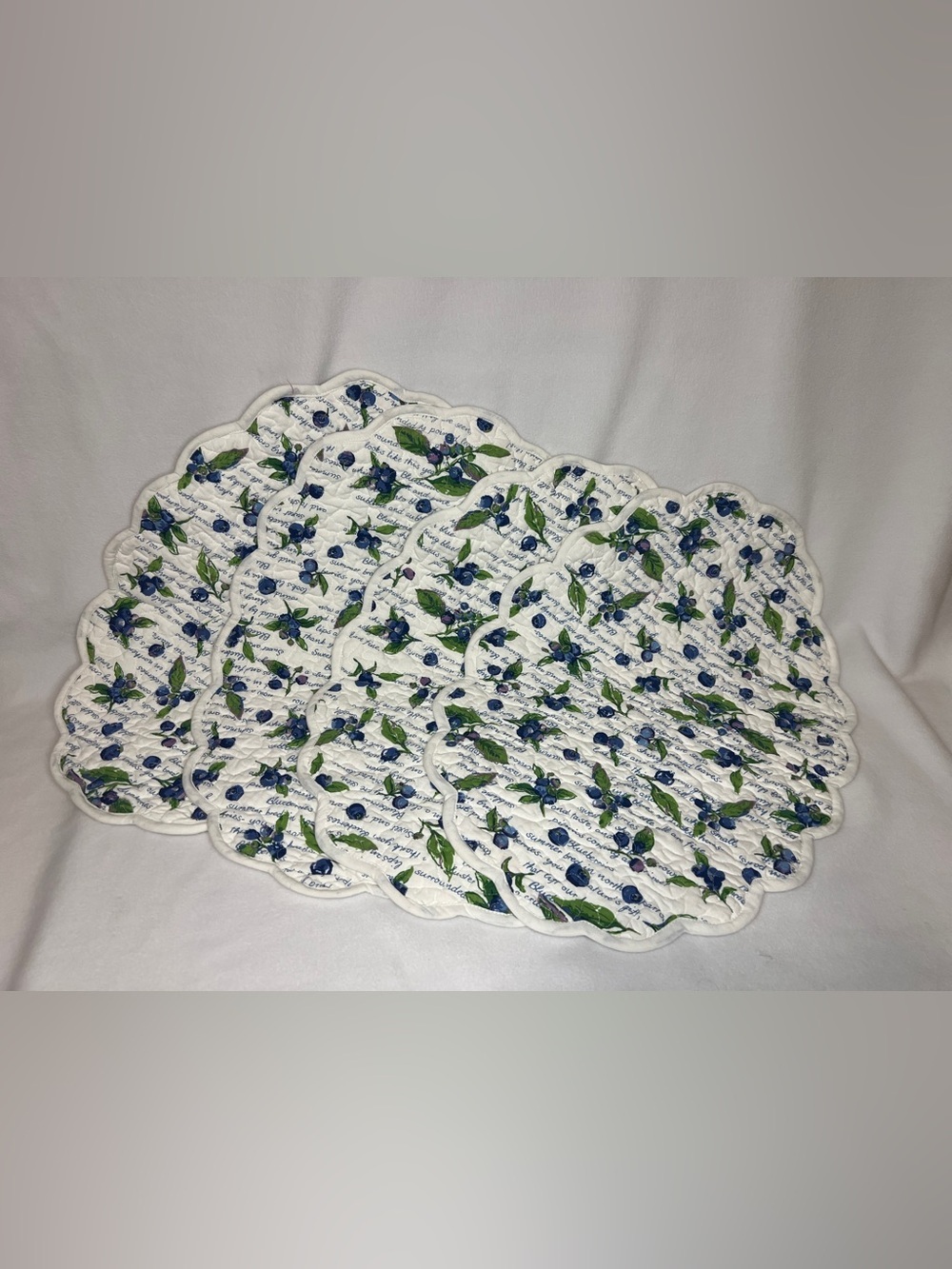 April Cornell Blueberry Quilted Placemats Set of 4 Scalloped Cotton Farmhouse